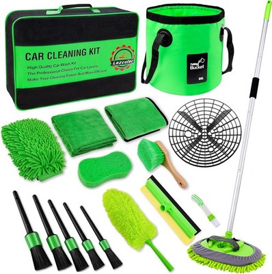 17 Pcs Car Wash Kit, 62'' Car Wash Brush Mop with Long Handle, Car Cleaning Kit