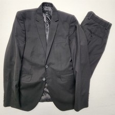 H&M 36R 32x30 Negro Calce Ajustado 3 Piezas Hombres Chaqueta Pantalones Traje Chaleco Chaleco