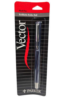 Parker Vector Roller Ball Pen Blue Black Ink Fine Point Vintage NIP Made in USA