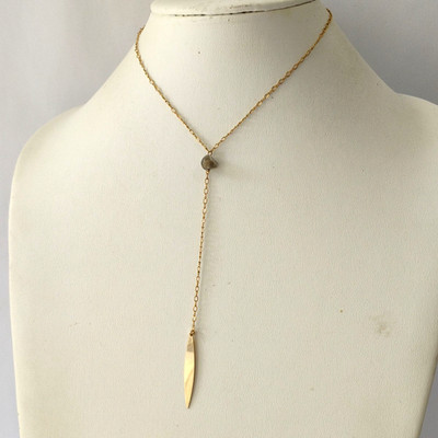 Signed Marida 14k Gold Filled Y Necklace Moonstone Bead Thin Twist Link Chain
