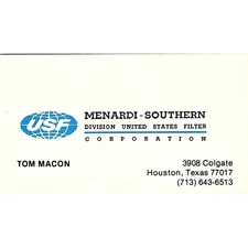 USF Menardi Southern Co. Tom Macon Houston Texas Vintage Business Card SB4-B3