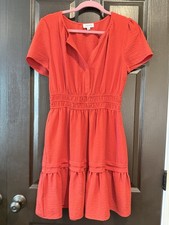 Tahari Arthur S. Levine Women’s Fit And Flare Dress Size M/Dark Coral Smocked