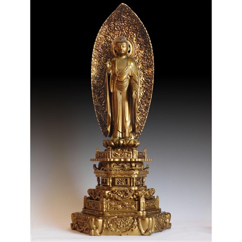 Antique Japanese Edo Amida Joined Blocks Wood Buddha Shrine Statue 26”H 阿弥陀如来