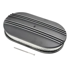 Black 15" Oval Half Finned Air Cleaner Filter Aluminum For SBC BBC 4 Barrel Carb