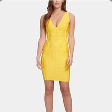 Guess Yellow Bandage Midi Cocktail Dress