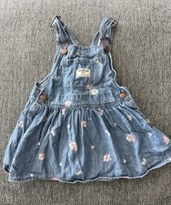 OshKosh B gosh Toddler Girl 2T Denim Overall Dress Floral Jumper 100 Cotton