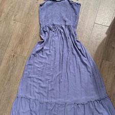Vintage boho fairy blue purple maxi dress ruffled hem and tie straps, size XXL