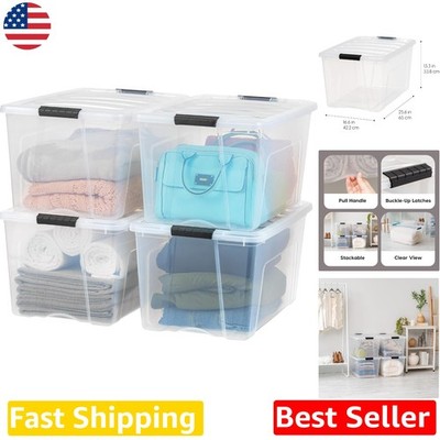 Heavy Duty 72 Qt Storage Containers - 4 Pack, USA Made, Stackable, Transparent