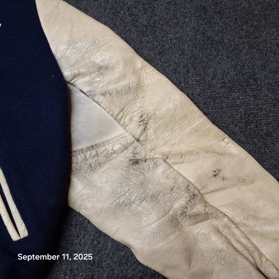 Chaqueta Universitaria De Colección Timberline Brill Bros Lana Cuero Talla 46 Azul Winona Foto 2 de 4