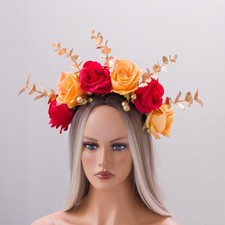 Flower Crown Headband Rose Wreath Garland Hair Bands Floral Burgundy Rose