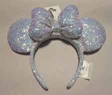Disney Parks 2026 Iridescent Purple Blue Sequin Minnie Bow Ear Headband NEW