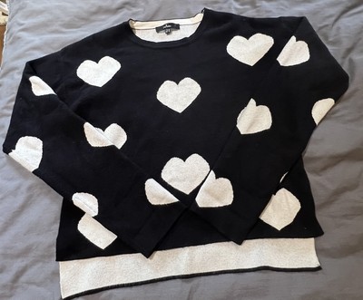 Lulu s Chic Heart Pattern Black Long Sleeve Lightweight Sweater Sz XS