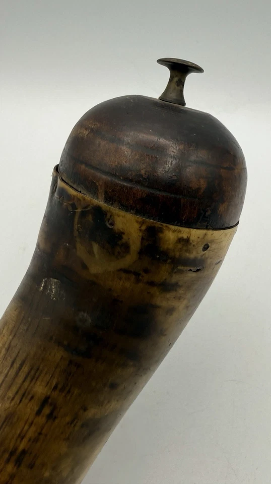 Chifre de pólvora preto antigo para rifle carregador de mosquete pólvora possível guerra civil? - Imagem 3 de 4