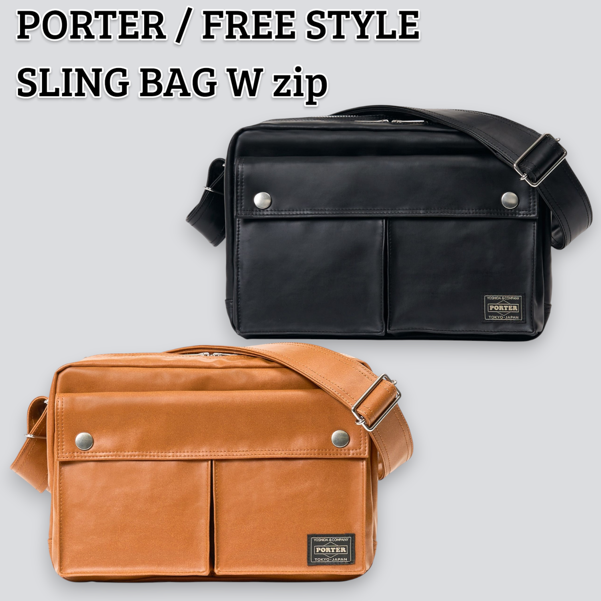 PORTER FREE STYLE SLING BAG W zip Black Camel 707-15165 Unisex