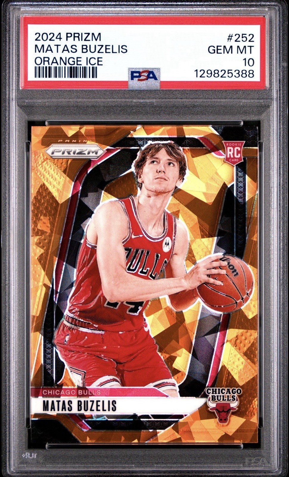2024-25 Panini Prizm Matas Buzelis Orange Cracked Ice #252 PSA 10 Rookie RC