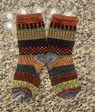Vintage Style Chunky Knit Multicolor Socks Boho Folk Pattern Cozy Warm