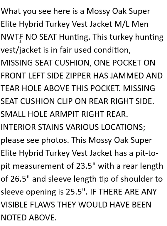 Mossy Oak Super Elite Hybrid Turkey Vest Jacket M/L Men NWTF NO SEAT Hunting - Image 2 of 4