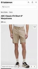 Lululemon ABC Classic-Fit Short 9" Warpstreme Size 34 Wacky Khaki