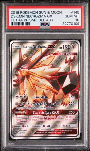 2018 POKEMON SUN & MOON ULTRA PRISM #145 FULL ART/DUSK MANE NECROZMA GX PSA 10