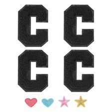4pcs Iron on Letter Patch Chenille Letter Patches Alphabet Stickers, Black, C