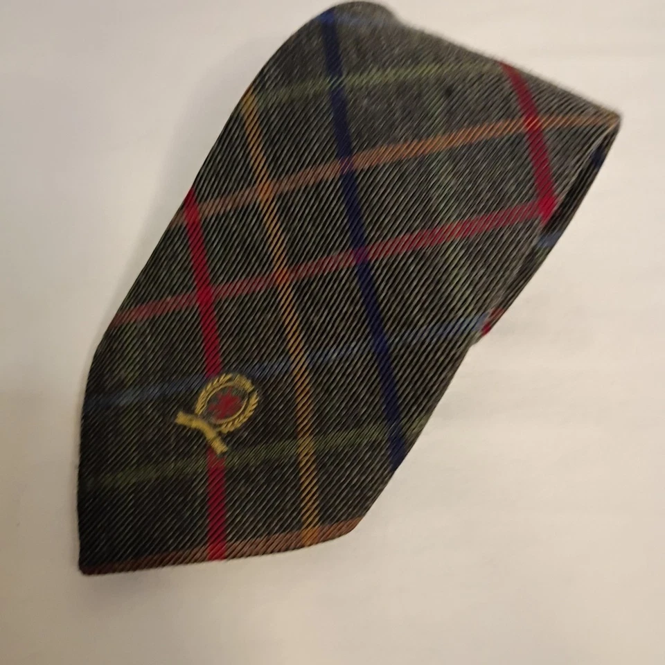 Vintage Tommy Hilfiger Gravata de Lã Seda Tartan Xadrez Escocês Feito Nos EUA Logotipo - Imagem 4 de 4