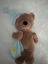 Cute Brown Teddy Bear Plush Holding Blue Security Blanket Sleeping Hat Soft Toy