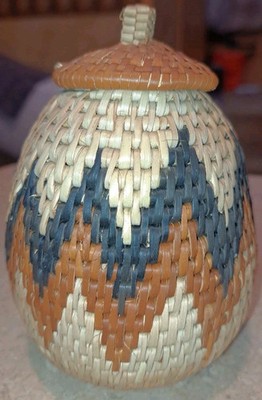 Vintage Zulu Hand Woven Herb Basket Lid made From Ilala palm fibre 5''