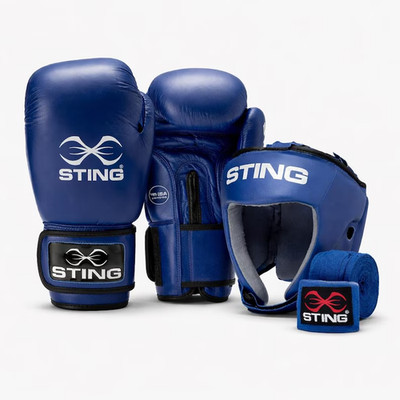 IBA Competition Approved Sting Boxing Set   Boxing Gloves, Headgear & Hand wraps
