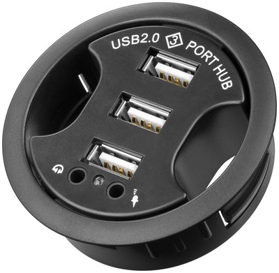 USB 2.0 Hi-Speed In Desk HUB / Verteiler 3 Port + Audio; USB - HUB Einbau USB 2.