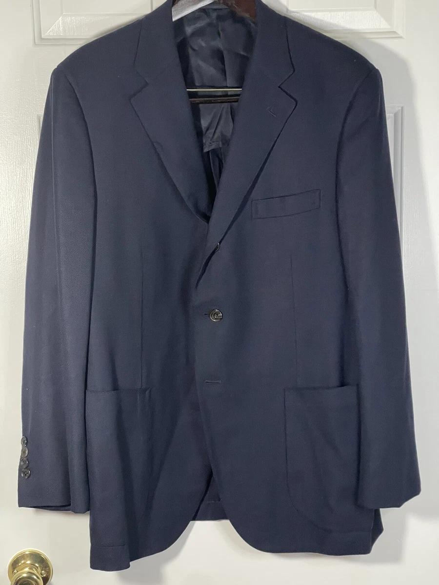 Crittenden sport coat blazer Navy Blue 44R Double Vent EUC 100 Wool Hand Tailor