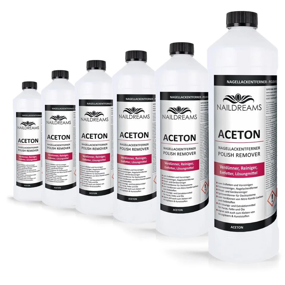 NAILDREAMS UV Gel Polish/Shellac Remover - Aceton 6 x 1000 ml für UV Nagellack Maniküre