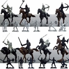 28PCS Medieval Knights Warriors Horses Soldiers Figures Model Playset Toy