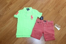 NWT BOYS RALPH LAUREN POLO SZ 4 GREEN SHIRT BIG LOGO, SHORTS
