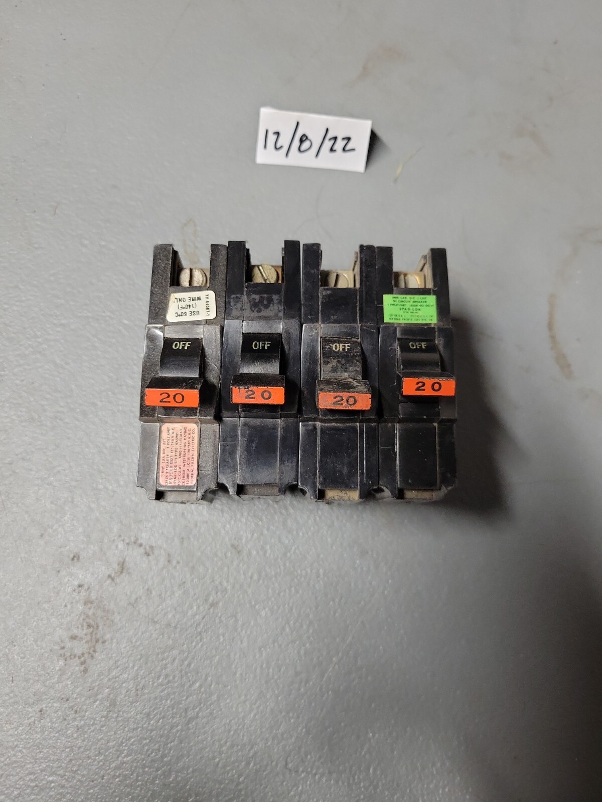 FPE NA120 20 Amp 1 Pole Stab-Lok Type NA  *Lot of 4* 