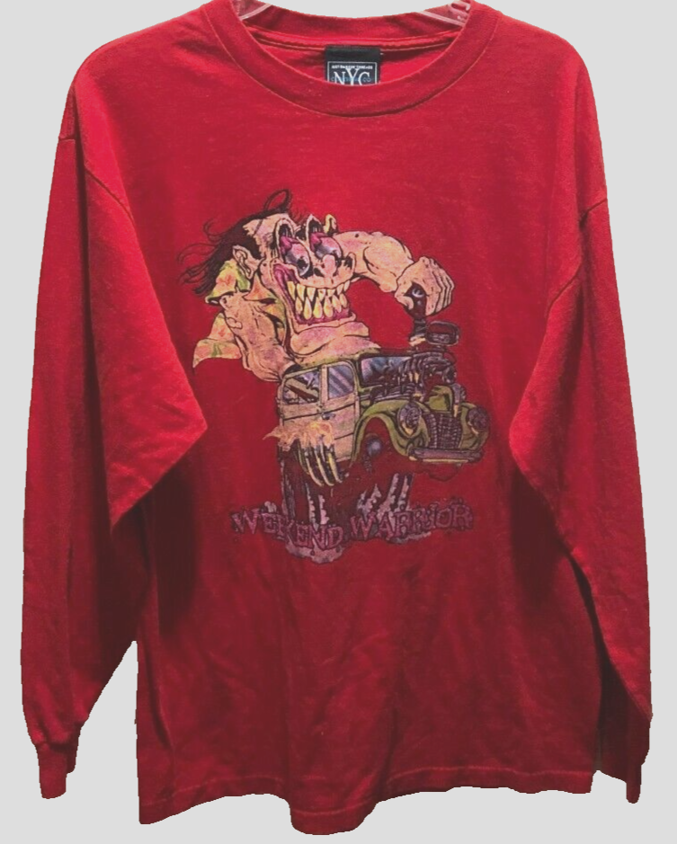 Weekend Warrior Cartoon Hot Rod Customized Car Long Sleeve Novelty Red T-Shirt L