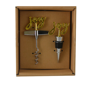 Gold Corkscrew and Wine Bottle Stopper Gift Set - Joy
