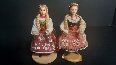 Vintage Polish Regional Dress Dolls  2 Hand Made in Poland Krakowianka
