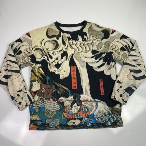 Felpa Default Club da uomo grande AOP Dore ossa secche scheletri Kuniyoshi Death - Foto 2 di 10
