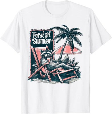 Vintage Feral Girl Summer Opossum Funny Raccoon Girls Women T-Shirt