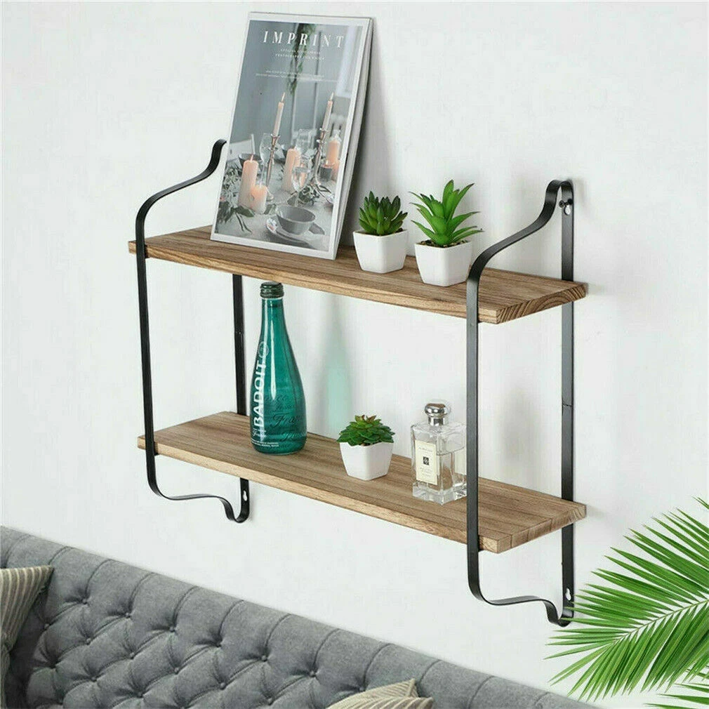 2 Layer Floating Shelves Industrial Wall Storage Rack for Kitchen Bathroom Cafe