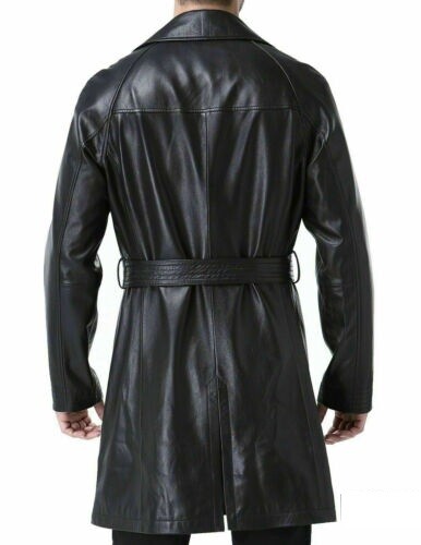 Men's Leather Knee Lenght Trench Coat Soft Sheepskin Slim Men's Leather Knee Lenght Trench Coat Soft Sheepskin Slim