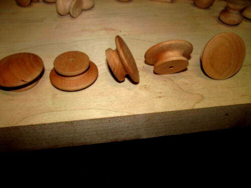 50 BRAND NEW UNFINISHED CHERRY 1 3/4" ROUND WOOD CABINET KNOBS / PULLS KW - Picture 2 of 2