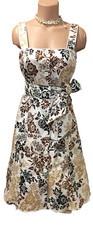 Women's sun dress spaghetti strap button up lined cotton beighe size 8