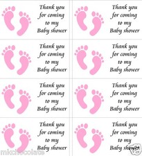 40x Personalised Baby FEET/shower/girl/pink labels/stickers/party/cake/sweet/bag