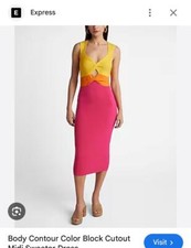nwt EXPRESS colorblock cutout body contour midi dress m medium bow front