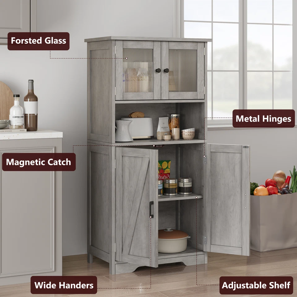 50.4" Kitchen Storage Cabinet Pantry Cupboard w/ 4 Doors & Adjustable Shelves - Image 3 of 4