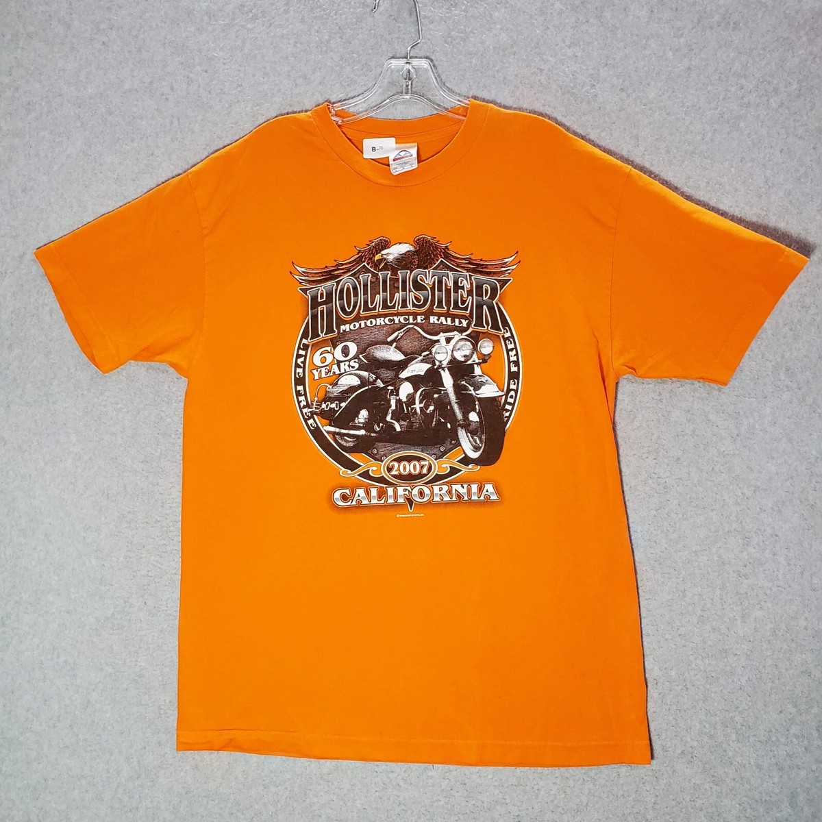 Hollister Motorcycle Rally 2007 Men Shirt Large Orange California 