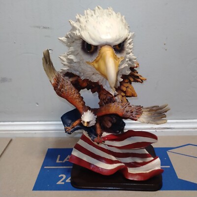 Vintage Large Bald Eagle With American Flag Statue/ Bust - Collectible