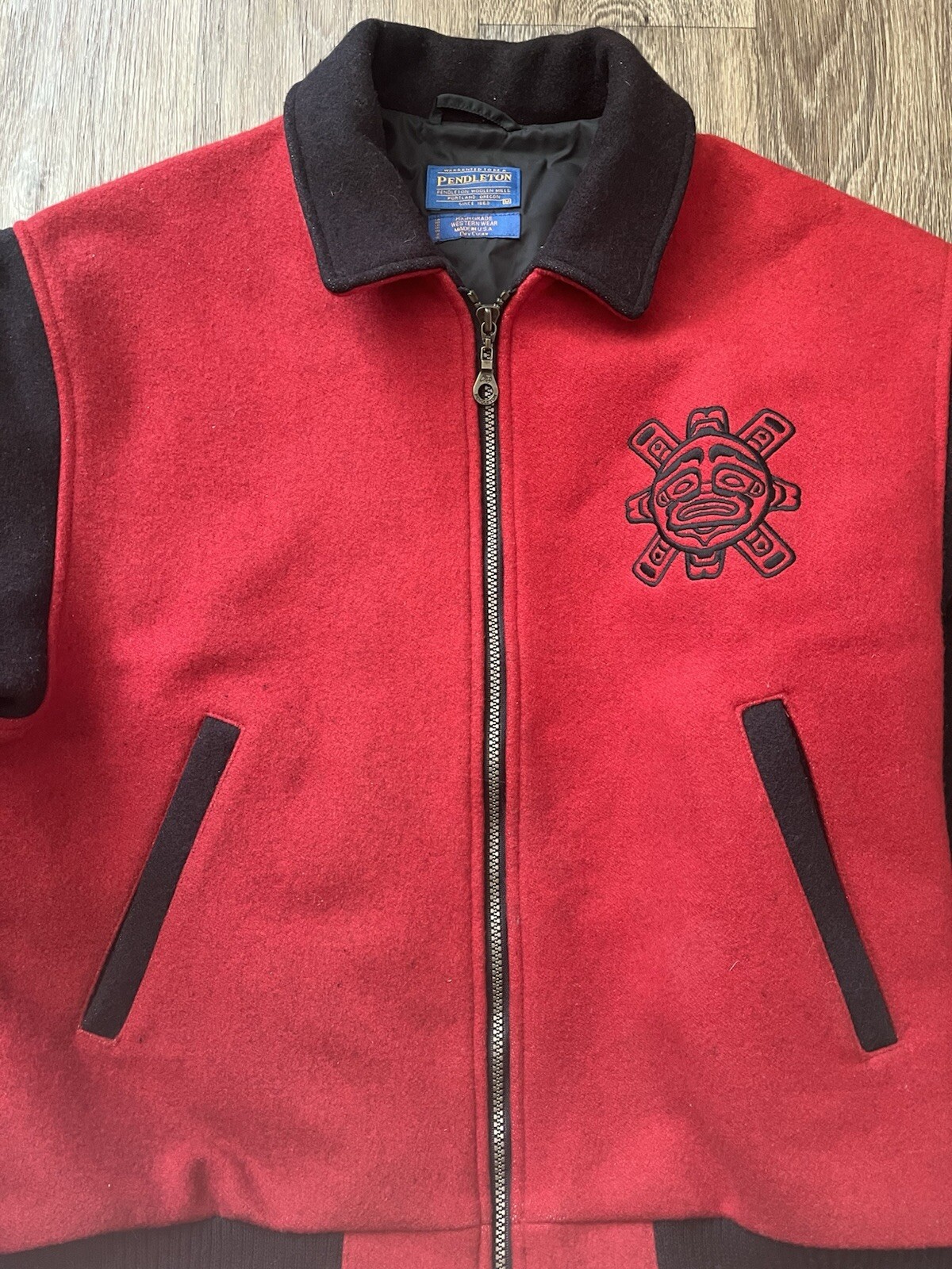 Pendleton Wool Jacket Bomber Red Black Made In US… - image 3