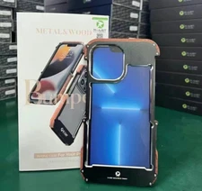 R-JUST Metal Wooden bumper Shockproof case Fo iPhone 15 14 13 12 Pro max Plus
